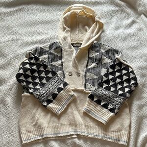 Easel Black and Cream Knit Geometric Boxy Sweater